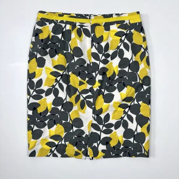 NWOT Boden Cotton Yellow Gray Lemon Floral Office Siren Pencil Skirt Sz. 10