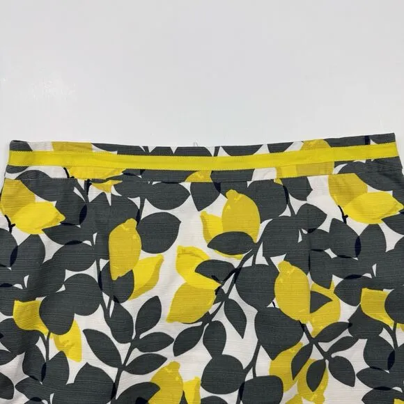 NWOT Boden Cotton Yellow Gray Lemon Floral Office Siren Pencil Skirt Sz. 10