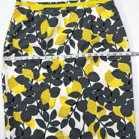 NWOT Boden Cotton Yellow Gray Lemon Floral Office Siren Pencil Skirt Sz. 10