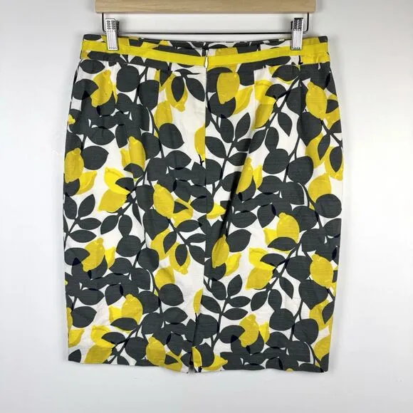 NWOT Boden Cotton Yellow Gray Lemon Floral Office Siren Pencil Skirt Sz. 10