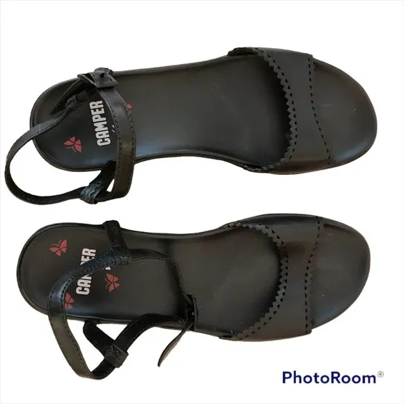 NWOT CAMPER Black Leather Sandals 7 US / 37 EU
