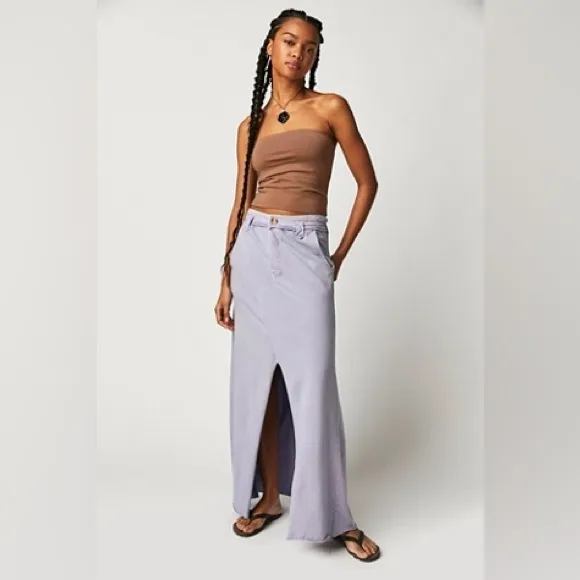 NWOT FP Free People One Kona Maxi Skirt Button Fly Lavender Blue Boho streetwear