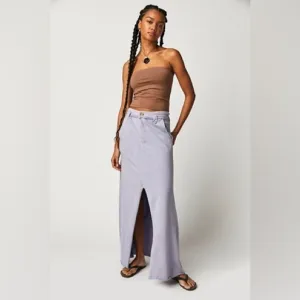 NWOT FP Free People One Kona Maxi Skirt Button Fly Lavender Blue Boho streetwear