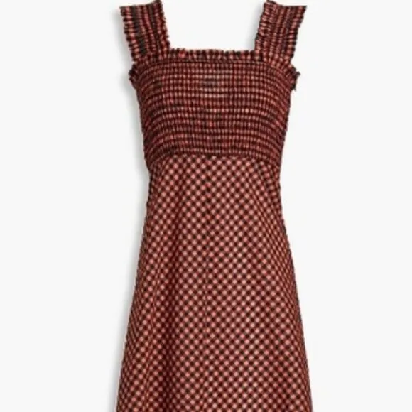 NWOT GANNI Seersucker Check Black/Orange Long Dress M $289