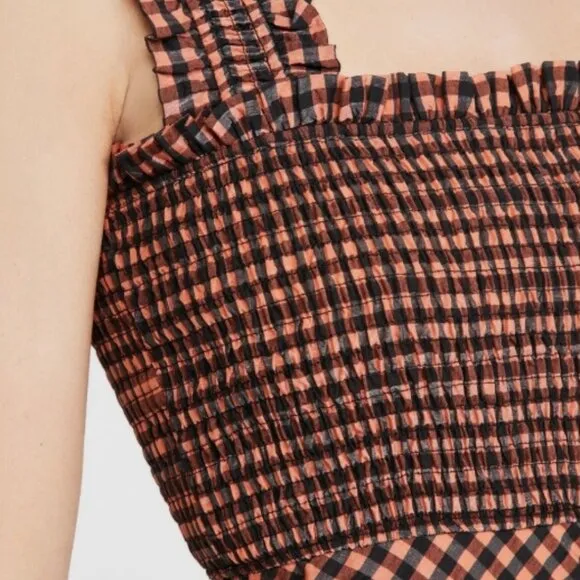 NWOT GANNI Seersucker Check Black/Orange Long Dress M $289