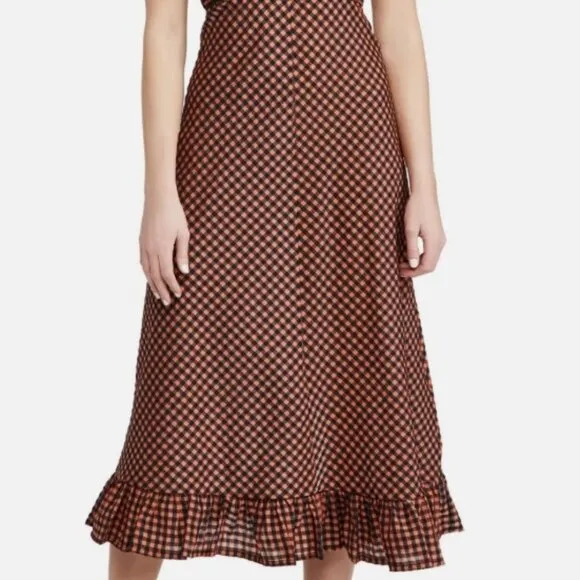 NWOT GANNI Seersucker Check Black/Orange Long Dress M $289
