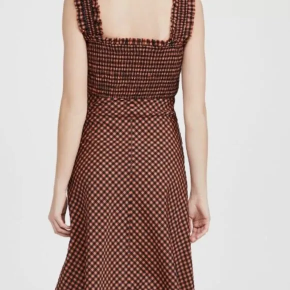 NWOT GANNI Seersucker Check Black/Orange Long Dress M $289