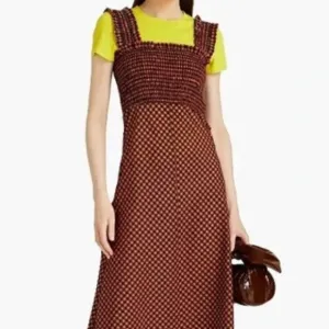 NWOT GANNI Seersucker Check Black/Orange Long Dress M $289