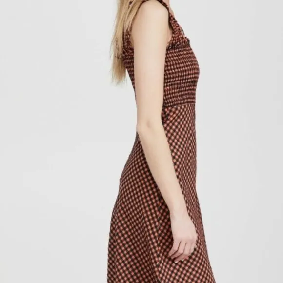 NWOT GANNI Seersucker Check Black/Orange Long Dress M $289