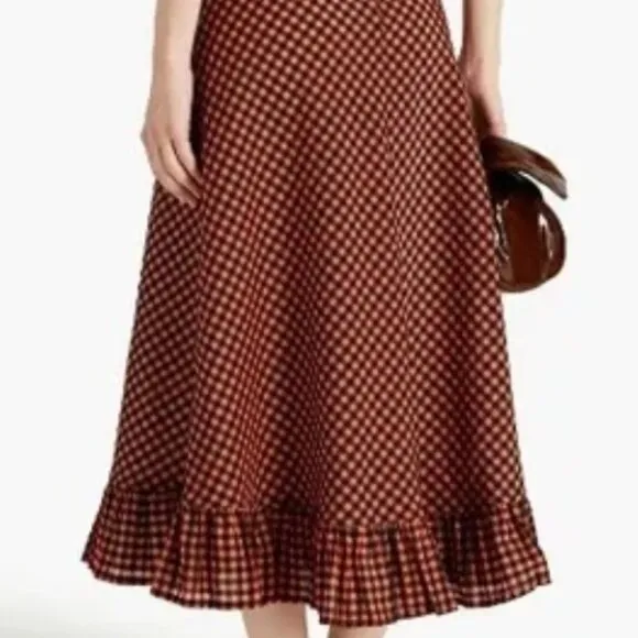 NWOT GANNI Seersucker Check Black/Orange Long Dress M $289