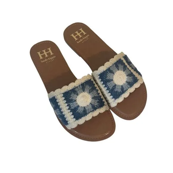 NWOT Haute Hippie Women's Brown Rhianne Floral Crochet Slides Sandals Size 9M