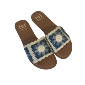 NWOT Haute Hippie Women's Brown Rhianne Floral Crochet Slides Sandals Size 9M