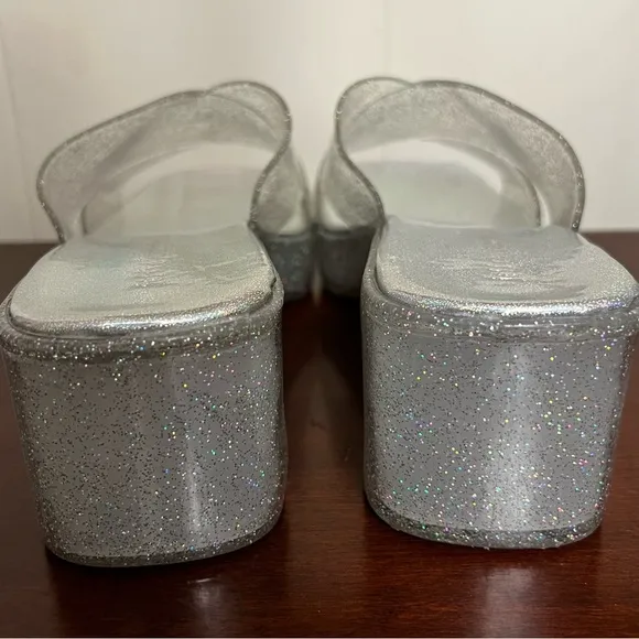 NWOT Jeffrey Campbell silver IridescentGlitter Bubblegum Platform Sandals