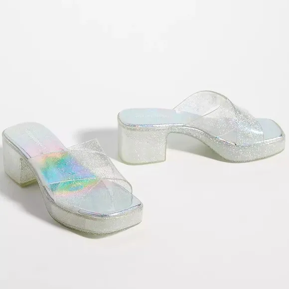 NWOT Jeffrey Campbell silver IridescentGlitter Bubblegum Platform Sandals