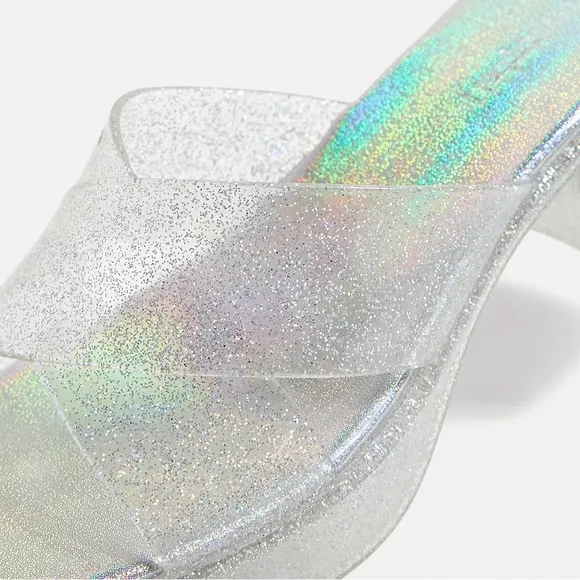 NWOT Jeffrey Campbell silver IridescentGlitter Bubblegum Platform Sandals