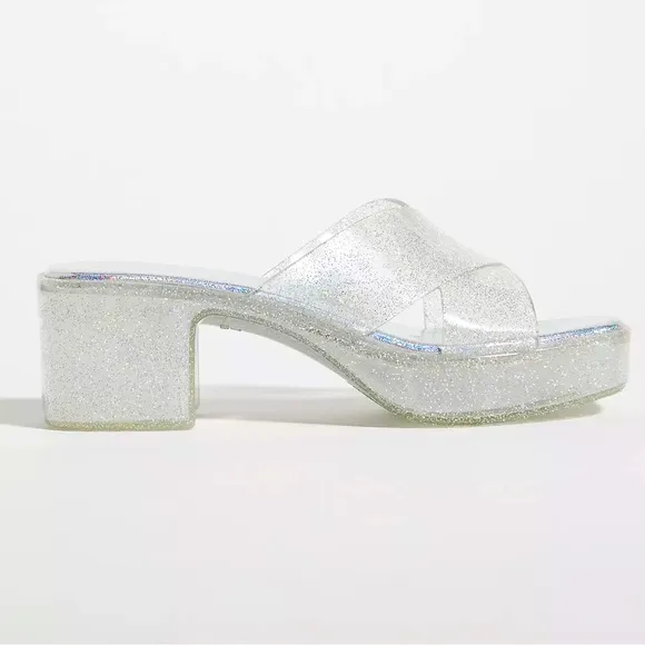NWOT Jeffrey Campbell silver IridescentGlitter Bubblegum Platform Sandals