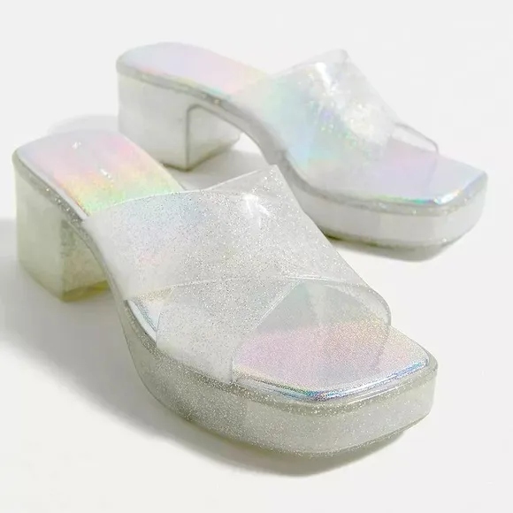 NWOT Jeffrey Campbell silver IridescentGlitter Bubblegum Platform Sandals