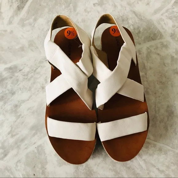 NWOT LUCKY BRAND leather platform espadrille cream sandals size 9.5