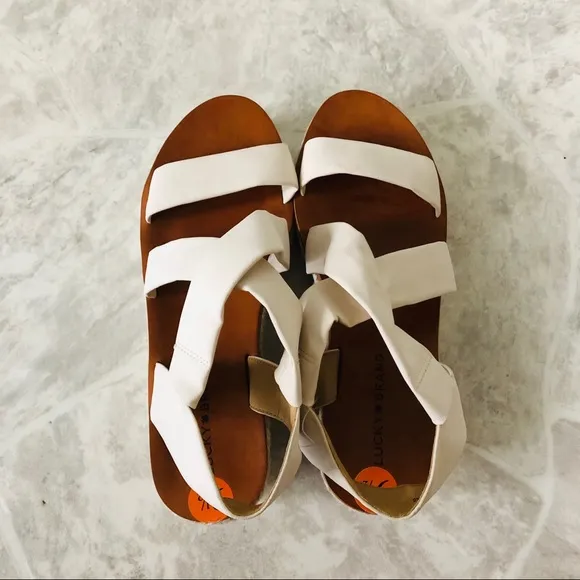 NWOT LUCKY BRAND leather platform espadrille cream sandals size 9.5