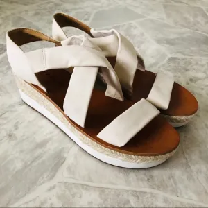 NWOT LUCKY BRAND leather platform espadrille cream sandals size 9.5