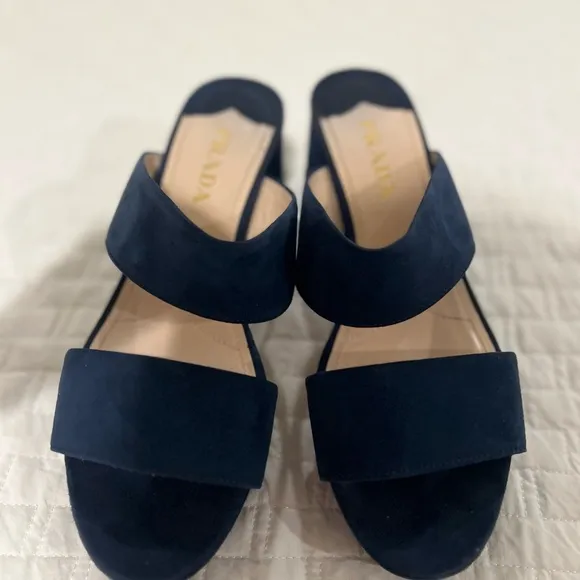 NWOT Prada Blue Suede Platform Sandals, Sz 38