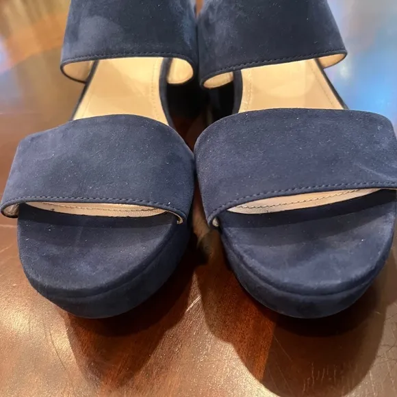 NWOT Prada Blue Suede Platform Sandals, Sz 38