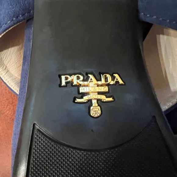 NWOT Prada Blue Suede Platform Sandals, Sz 38
