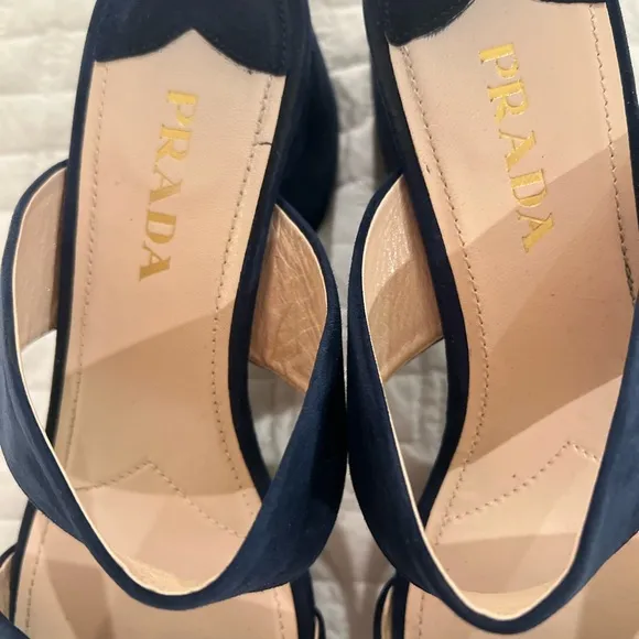 NWOT Prada Blue Suede Platform Sandals, Sz 38