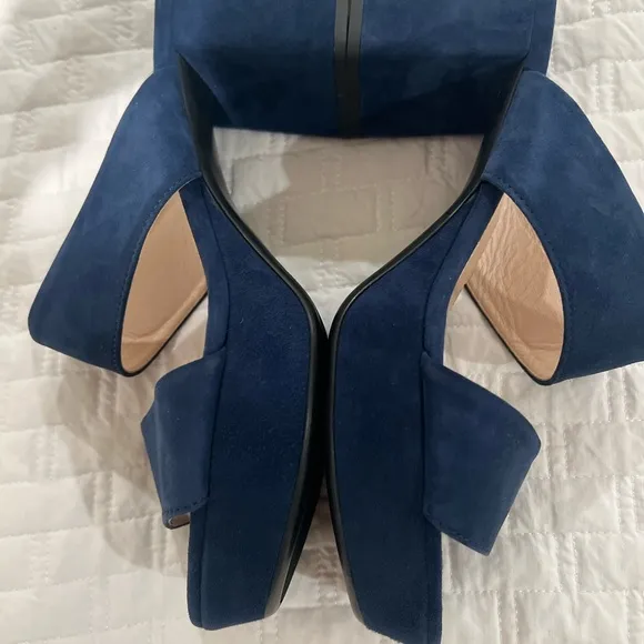 NWOT Prada Blue Suede Platform Sandals, Sz 38