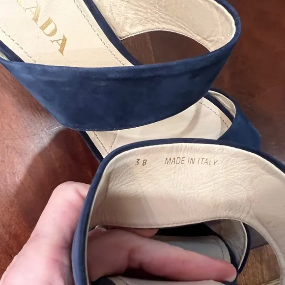 NWOT Prada Blue Suede Platform Sandals, Sz 38