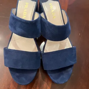 NWOT Prada Blue Suede Platform Sandals, Sz 38