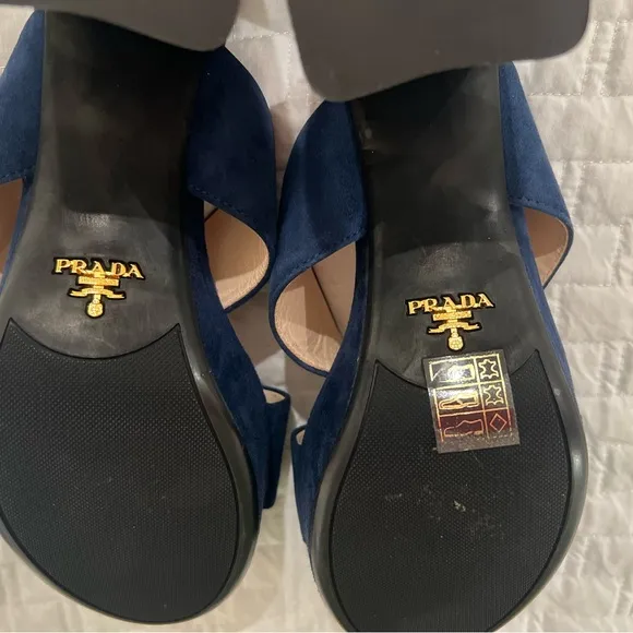 NWOT Prada Blue Suede Platform Sandals, Sz 38