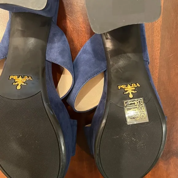NWOT Prada Blue Suede Platform Sandals, Sz 38