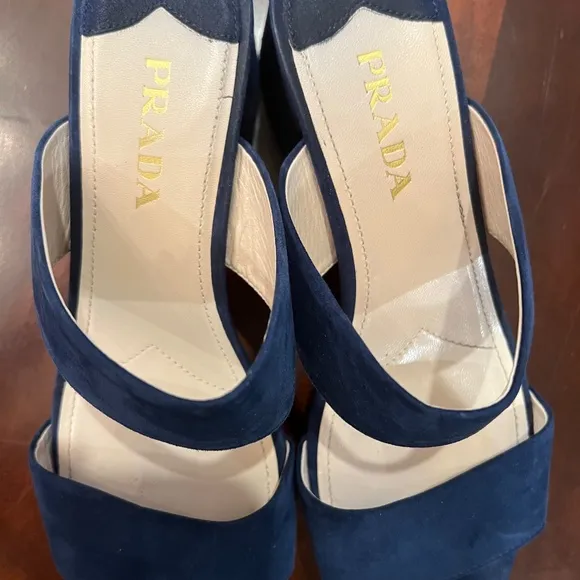 NWOT Prada Blue Suede Platform Sandals, Sz 38