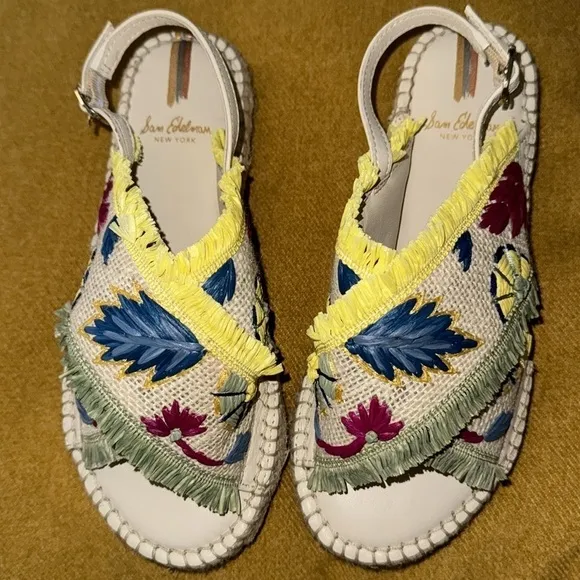 NWOT Sam Edelman Kayden Boho Espadrille Woven Slingback Peep Toe Kids Sandals