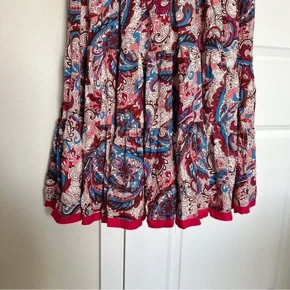 NWOT Soft Surroundings Boho Artsy Kara Tiered Midi Dress Pink Red Paisley 2X 22W