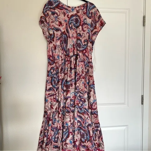 NWOT Soft Surroundings Boho Artsy Kara Tiered Midi Dress Pink Red Paisley 2X 22W