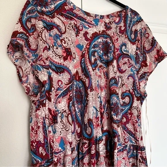 NWOT Soft Surroundings Boho Artsy Kara Tiered Midi Dress Pink Red Paisley 2X 22W