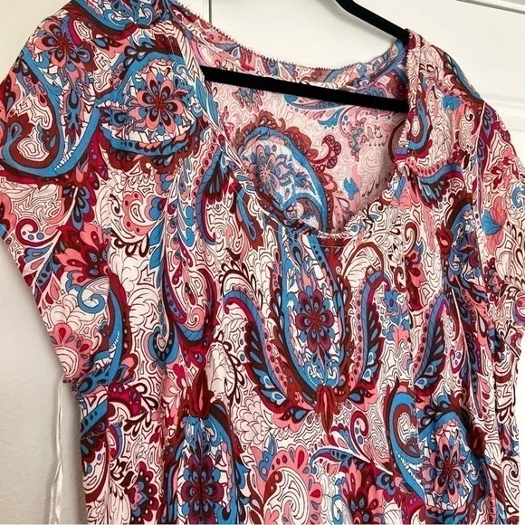 NWOT Soft Surroundings Boho Artsy Kara Tiered Midi Dress Pink Red Paisley 2X 22W