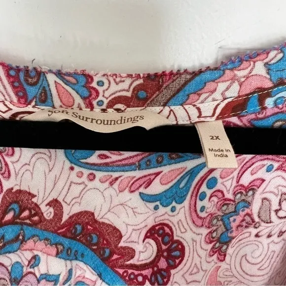 NWOT Soft Surroundings Boho Artsy Kara Tiered Midi Dress Pink Red Paisley 2X 22W