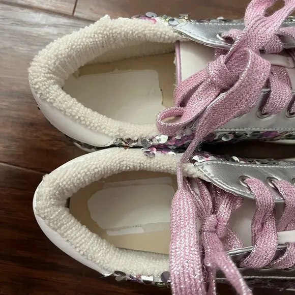 NWOT Steve Madden Emily Sneakers with Pink and Silver Sequins-Size 4