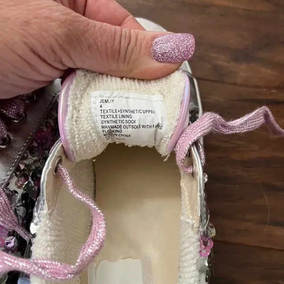 NWOT Steve Madden Emily Sneakers with Pink and Silver Sequins-Size 4