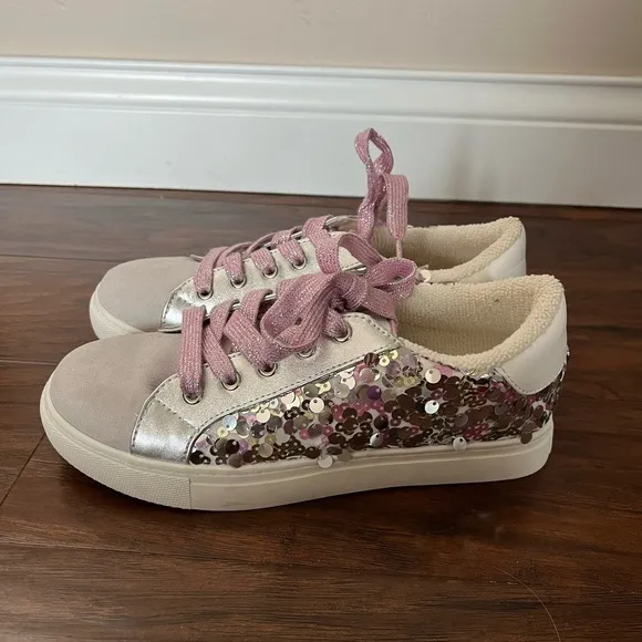NWOT Steve Madden Emily Sneakers with Pink and Silver Sequins-Size 4