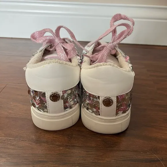 NWOT Steve Madden Emily Sneakers with Pink and Silver Sequins-Size 4