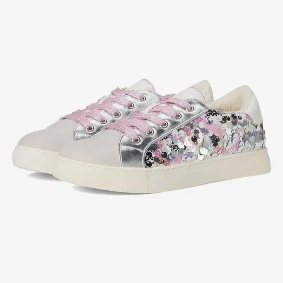 NWOT Steve Madden Emily Sneakers with Pink and Silver Sequins-Size 4