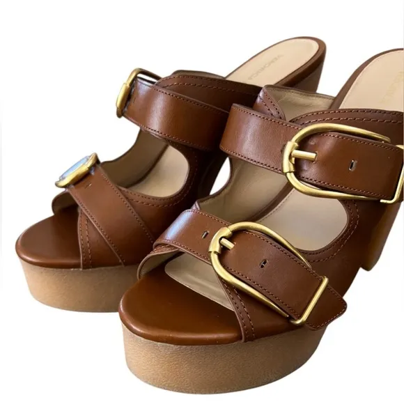 NWOT Veronica Beard Garrick Dual Buckle Platform Hazelwood Brown Sandals – Sz 10