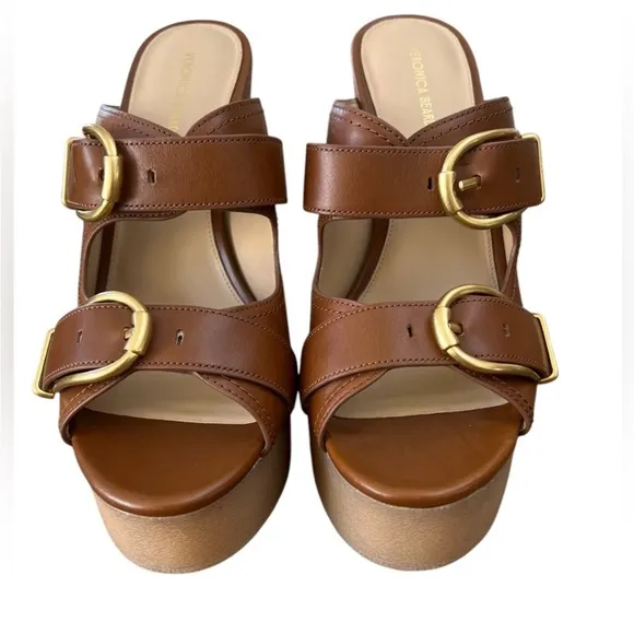 NWOT Veronica Beard Garrick Dual Buckle Platform Hazelwood Brown Sandals – Sz 10