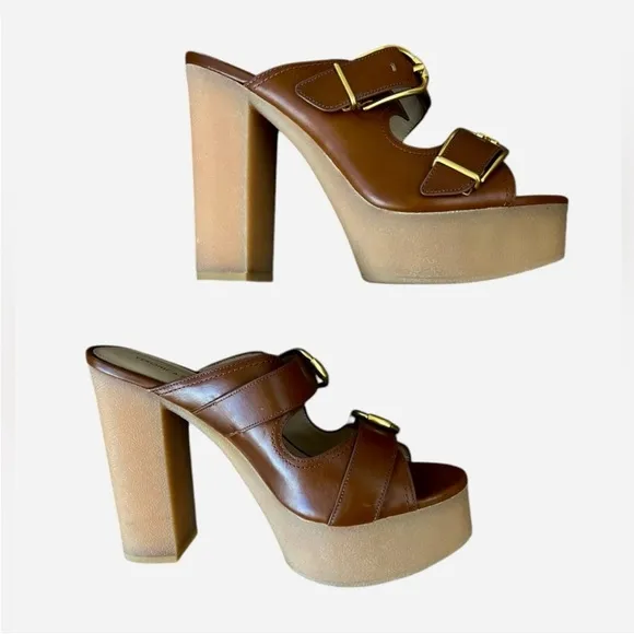 NWOT Veronica Beard Garrick Dual Buckle Platform Hazelwood Brown Sandals – Sz 10