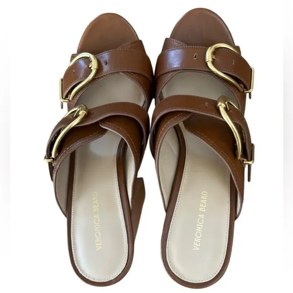 NWOT Veronica Beard Garrick Dual Buckle Platform Hazelwood Brown Sandals – Sz 10