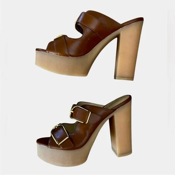 NWOT Veronica Beard Garrick Dual Buckle Platform Hazelwood Brown Sandals – Sz 10